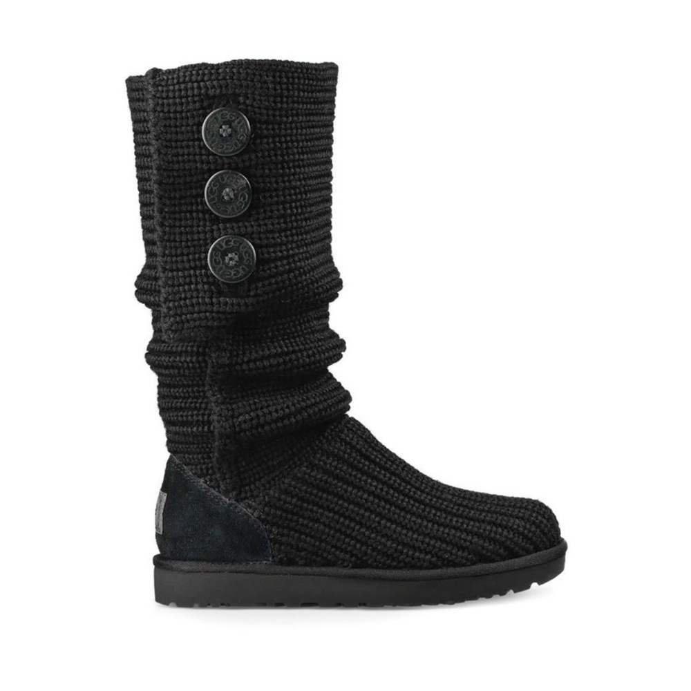 EUC Ugg Classic Cardy Boot Knit Black All Weather Shoe Size 5